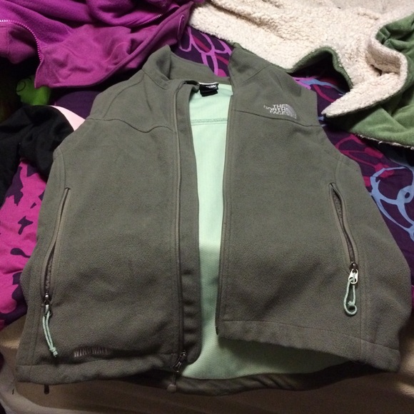 North Face grayish green sleeveless and hoodieless
