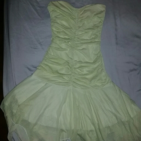 Green checkered  strapless summer dress