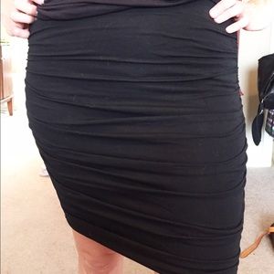 Black stretch ruched mini skirt