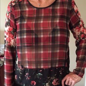 Zara check and floral multi print blouse