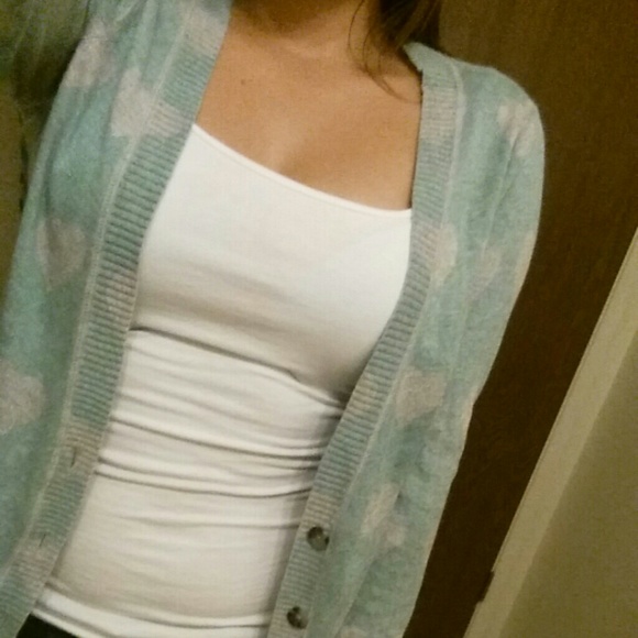 Mint blue with gray hearts cardigan