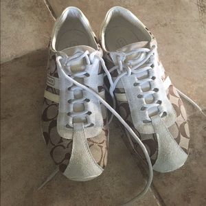 White and brown coach sneakers