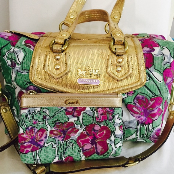 Coach floral satchel and matching wristlet
