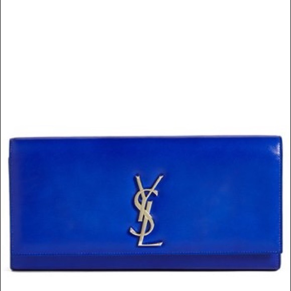 Yves Saint Laurent Handbags - Saint Laurent Cassandre Blue Neon Leather Clutch