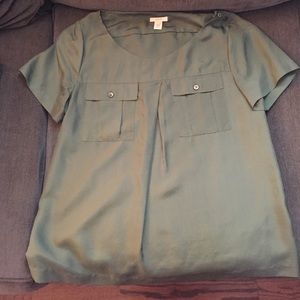 J Crew Green Silk Top