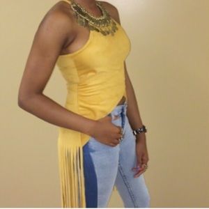 Mustard suede fringe top