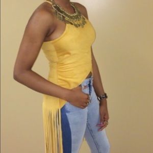Mustard suede fringe top