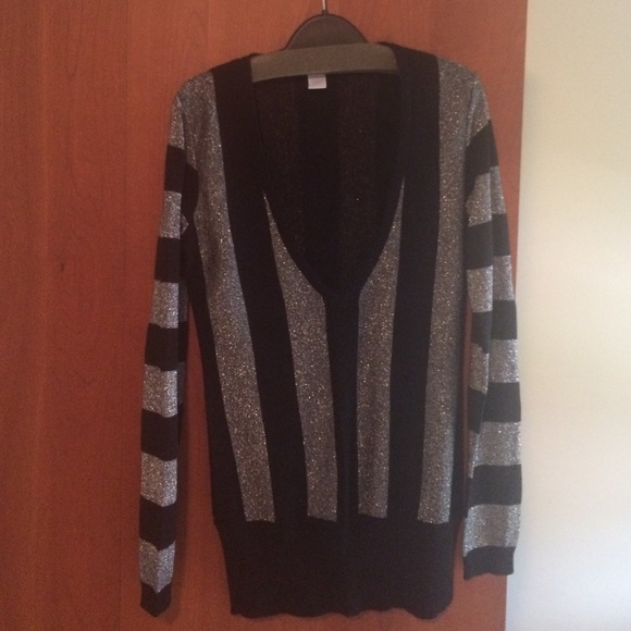 NWOT black & silver metallic stripe tunic sweater
