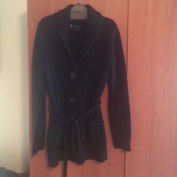 Anne Klein long black tie cardigan