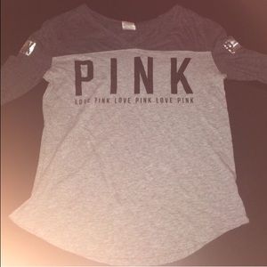 Gray VS pink v neck half sleeve shirt