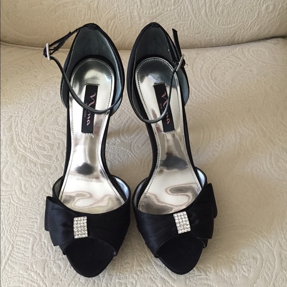 Like New! Worn once. Black Satin & Rhinestones.