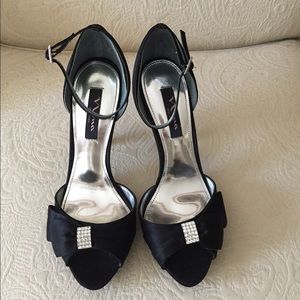 Like New! Worn once. Black Satin & Rhinestones.
