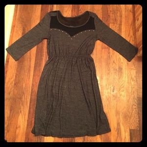 Sheer Cutout Grey Dress with Mid-Length Sleeves
