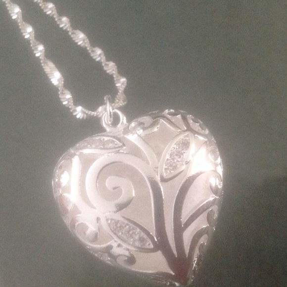 Large Unique Sterling Open Heart With Chain