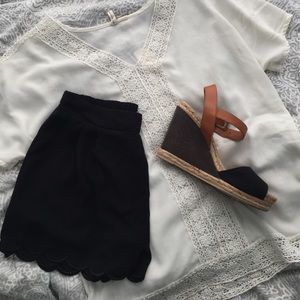 Black Scalloped Shorts NWOT