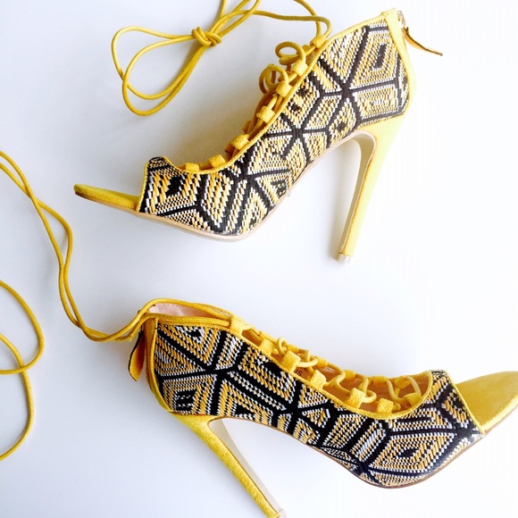 Shoe Dazzle Shoes - Tribal Print Lace Up Heels