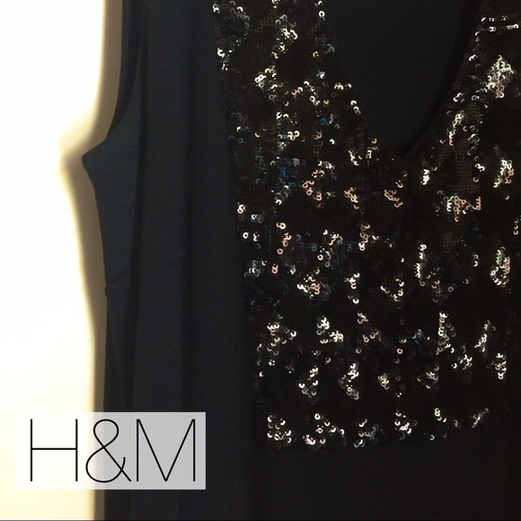 H&M Black Sequin Deep V Neck Sleeveless Top Size SMALL NWT - Picture 2 of 3