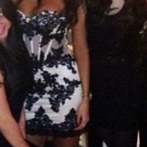 Jovani Strapless Embroidered Black/Nude Dress