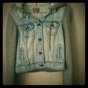 American eagle multi fabric denim hoodie
