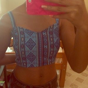 Blue Aztec Print Crop Top