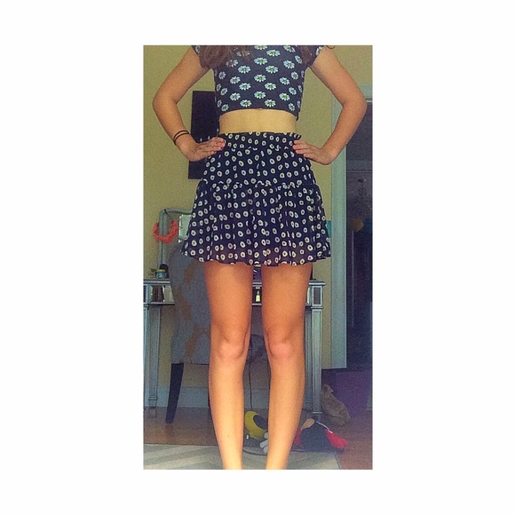 Dark Blue Floral Skirt - Picture 1 of 3