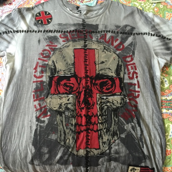 Men's Affliction Distressed/Stitched TShirt - Picture 1 of 4