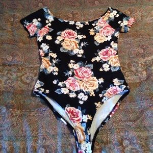 Black Rose Print Leotard