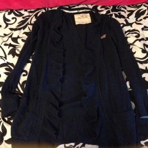 Hollister ruffled navy blue cardigan