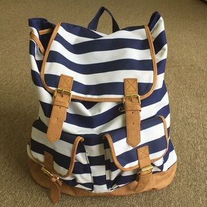 Navy and White Striped Backpack
