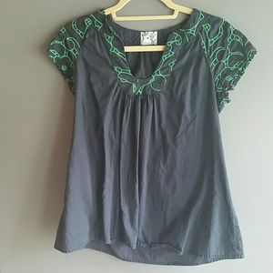 Navy embroidered flowy boho blouse