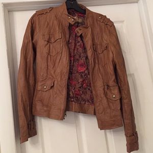 GUESS: Faux Brown Leather Jacket