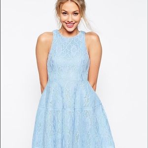 ASOS Bonded Lace High Neck Lantern Mini Dress