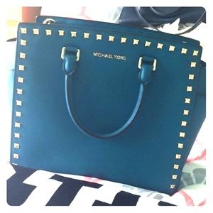 Michael Kors large studded blue handbag
