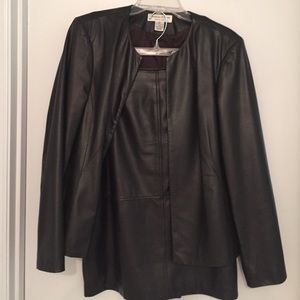 Preston & York Black leather jacket & skirt