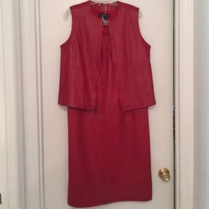 Preston & York red leather mid length skirt w vest