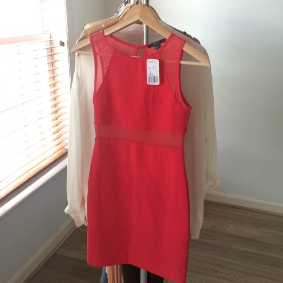 Red mesh body-con dress