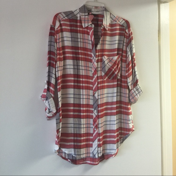 Red plaid button down shirt
