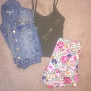 love culture high waisted tropical zip-up shorts