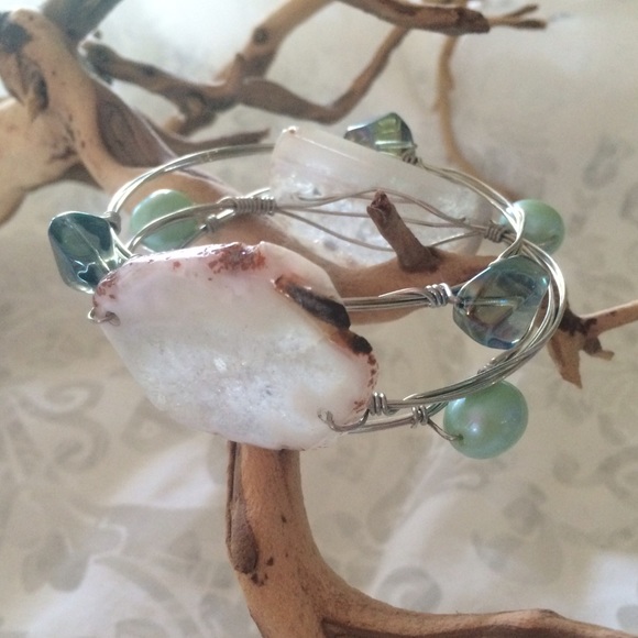 Handmade Wire Stone Bangle Stack - Picture 2 of 2