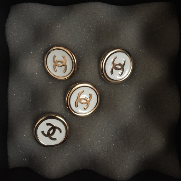 Authentic CHANEL White Enamel Buttons- Set of 4
