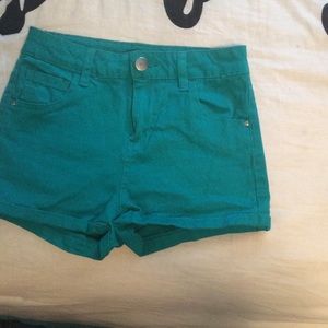 High waisted teal jean shorts