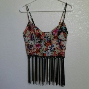 Floral fringe crop top