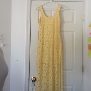 Yellow lace floral maxi dress