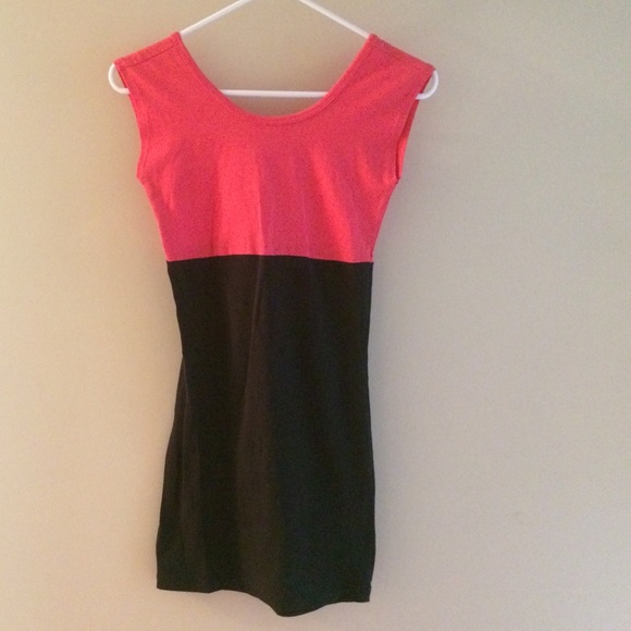 Color block coral and black dress