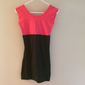 Color block coral and black dress