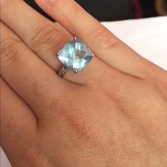 Diamond & blue topaz ring, in white gold - Picture 2 of 4