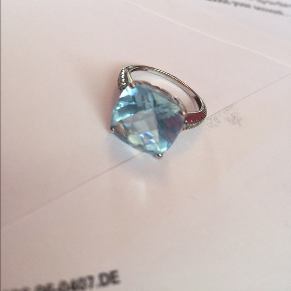 Diamond & blue topaz ring, in white gold - Picture 3 of 4