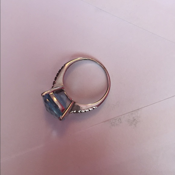 Diamond & blue topaz ring, in white gold - Picture 4 of 4