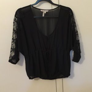 Black sheer top with lace sleeves