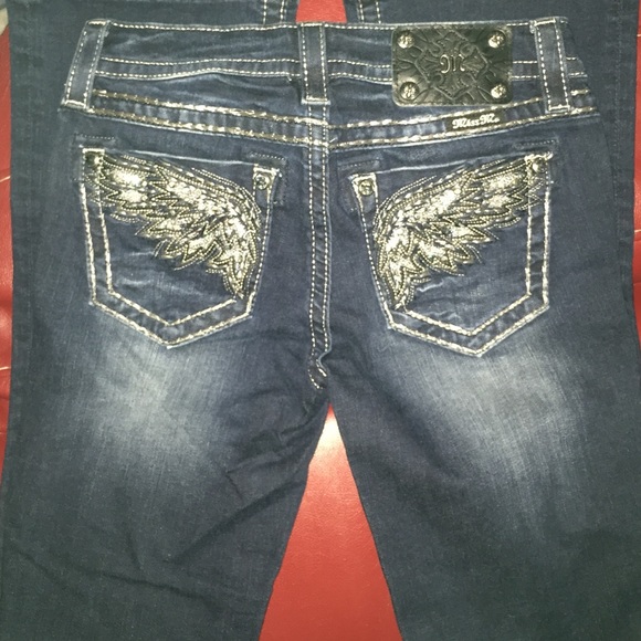 Miss Me dark blue bootcut jeans w darker designs - Picture 2 of 4